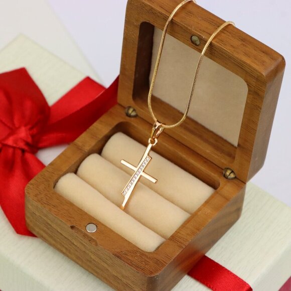 "Elegant Rose Gold Cross Pendant with Embedded CZ Accents, XPPT1266 - Picture 7 of 13